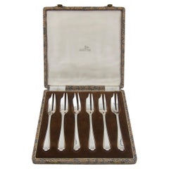 English Walker & Hall Boxed Set of Silverplate Cake or Pastry Forks