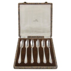 Retro English Walker & Hall Boxed Set of Silverplate Cake or Pastry Forks