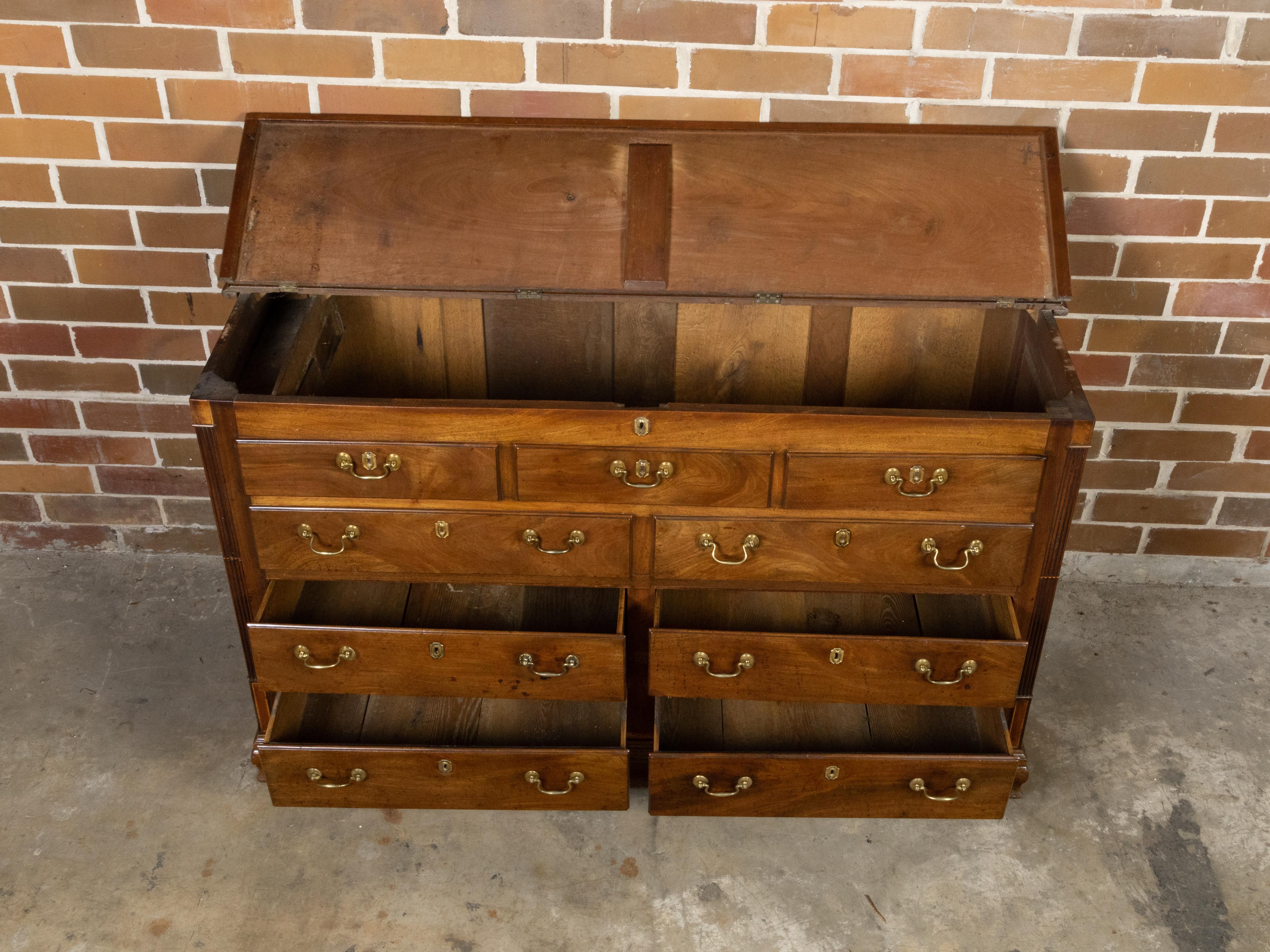 English Walnut 19th Century Flip Top Sideboard with Drawers and Brass Hardware In Good Condition For Sale In Atlanta, GA