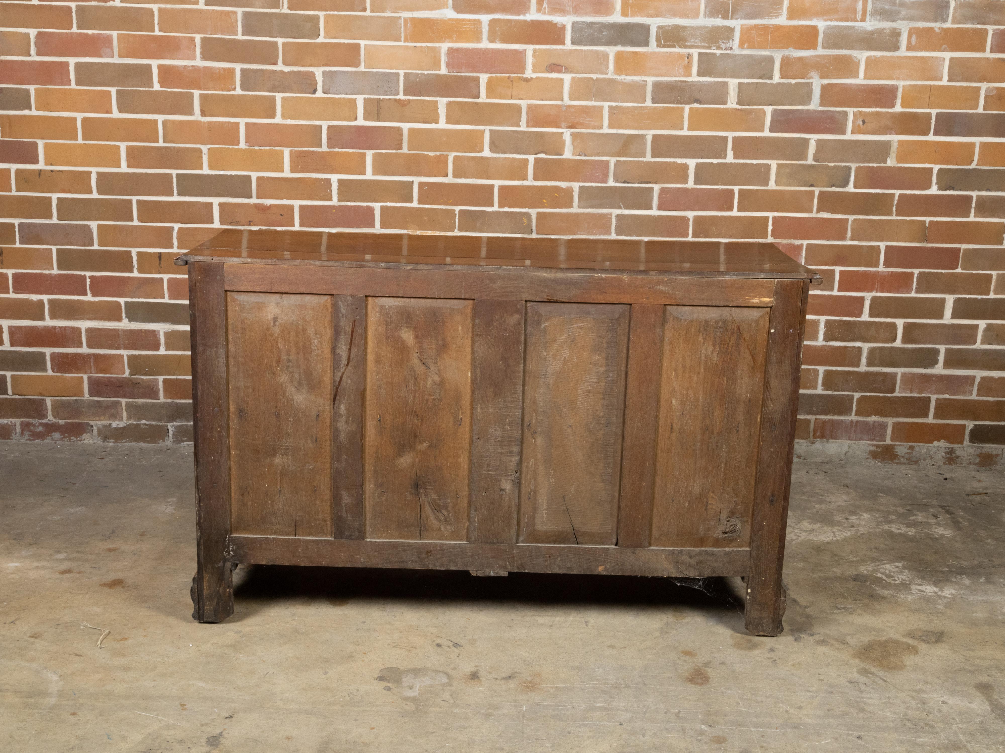 English Walnut 19th Century Flip Top Sideboard with Drawers and Brass Hardware For Sale 3