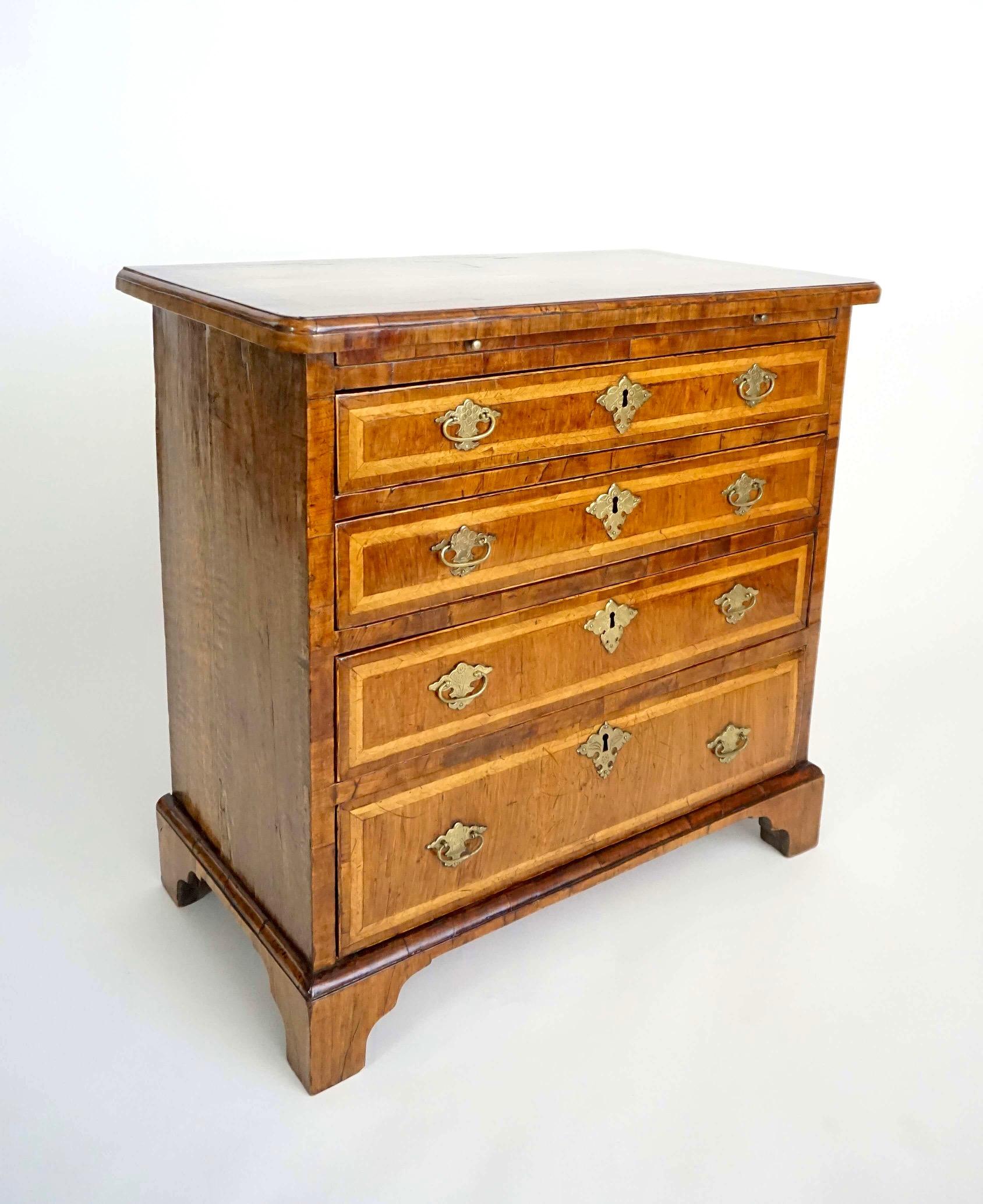 Queen Anne English Walnut and Satinwood Inlaid Petite Chest or Bachelor's Chest, circa 1715 For Sale