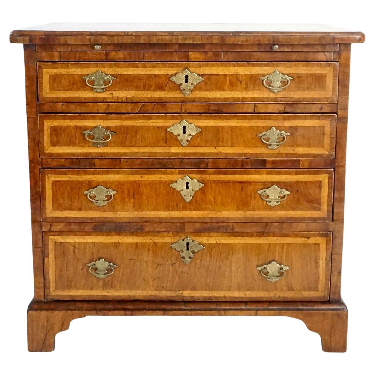 English Walnut and Satinwood Inlaid Petite Chest or Bachelor's Chest, circa 1715 For Sale