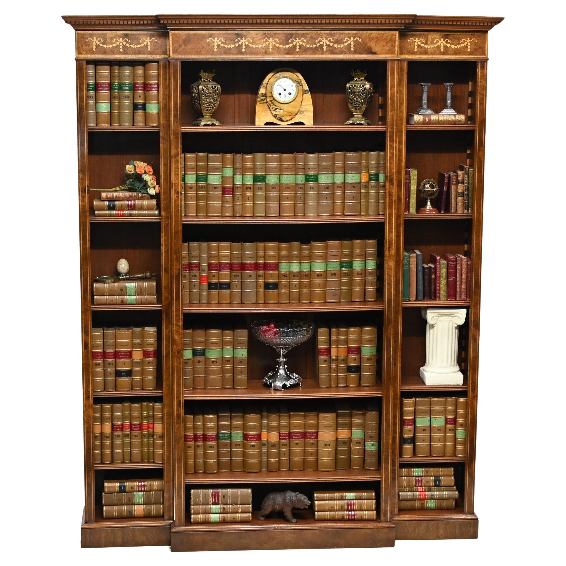 English Walnut Breakfront Bookcase Sheraton Regency