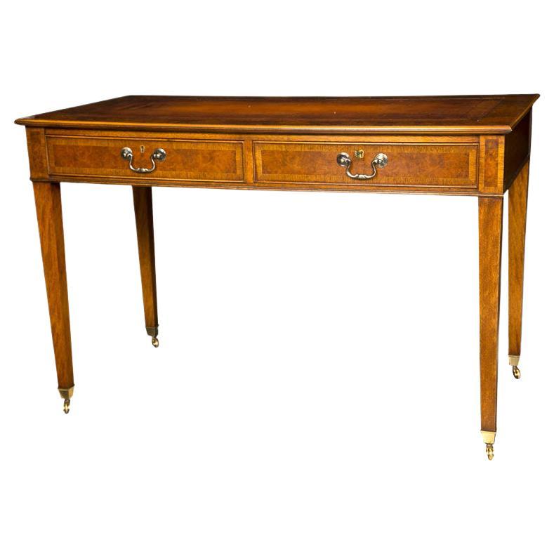 English Walnut Burl Two-Drawer Writing Table For Sale