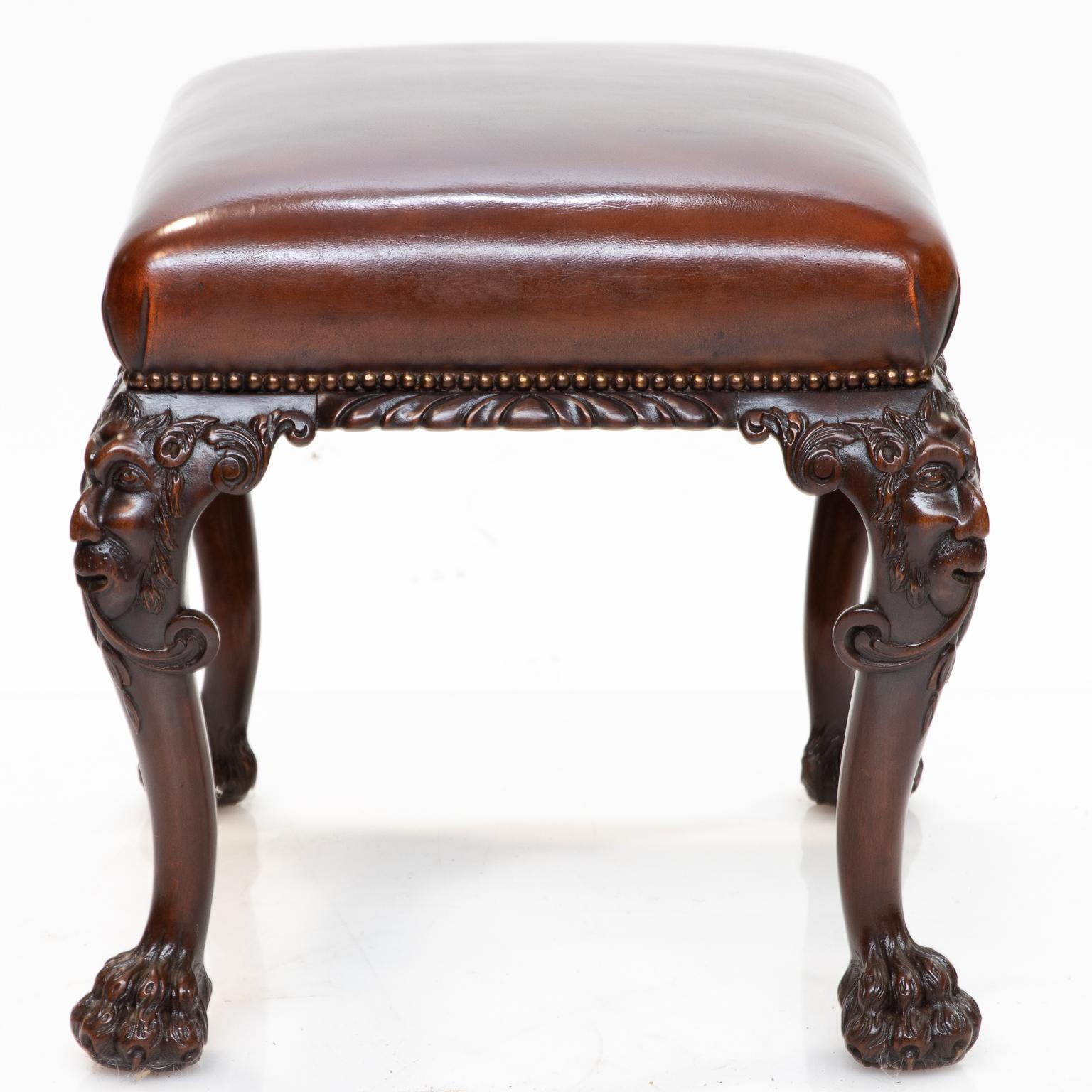 Chippendale English Walnut Carved Stool