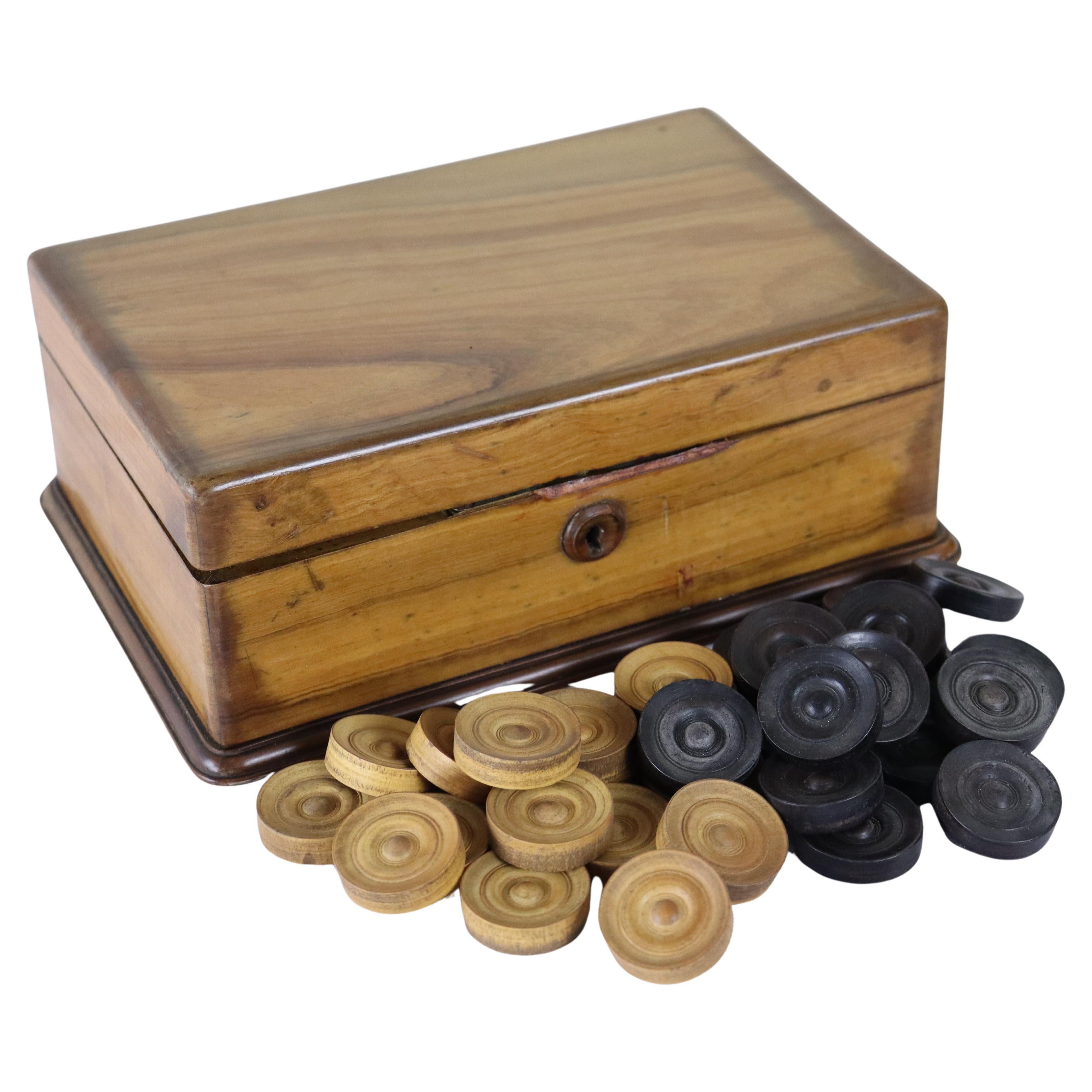 English Walnut Checkers Box For Sale