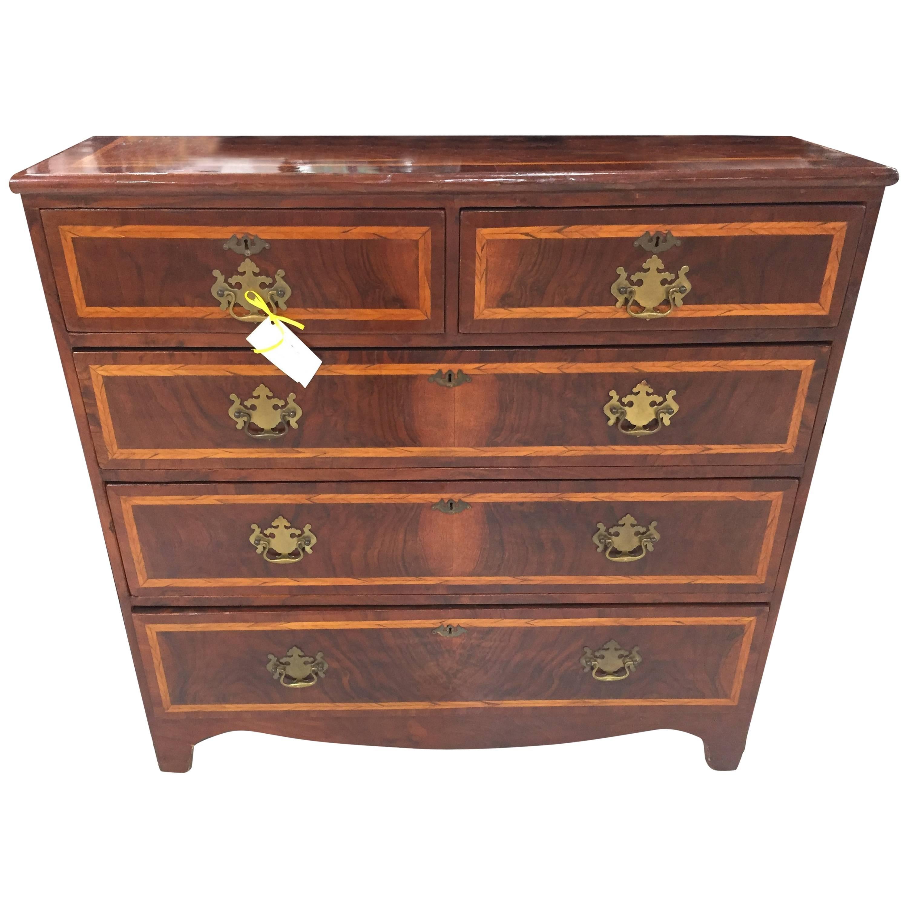 English Walnut Chest of Drawers with Satinwood Banding For Sale