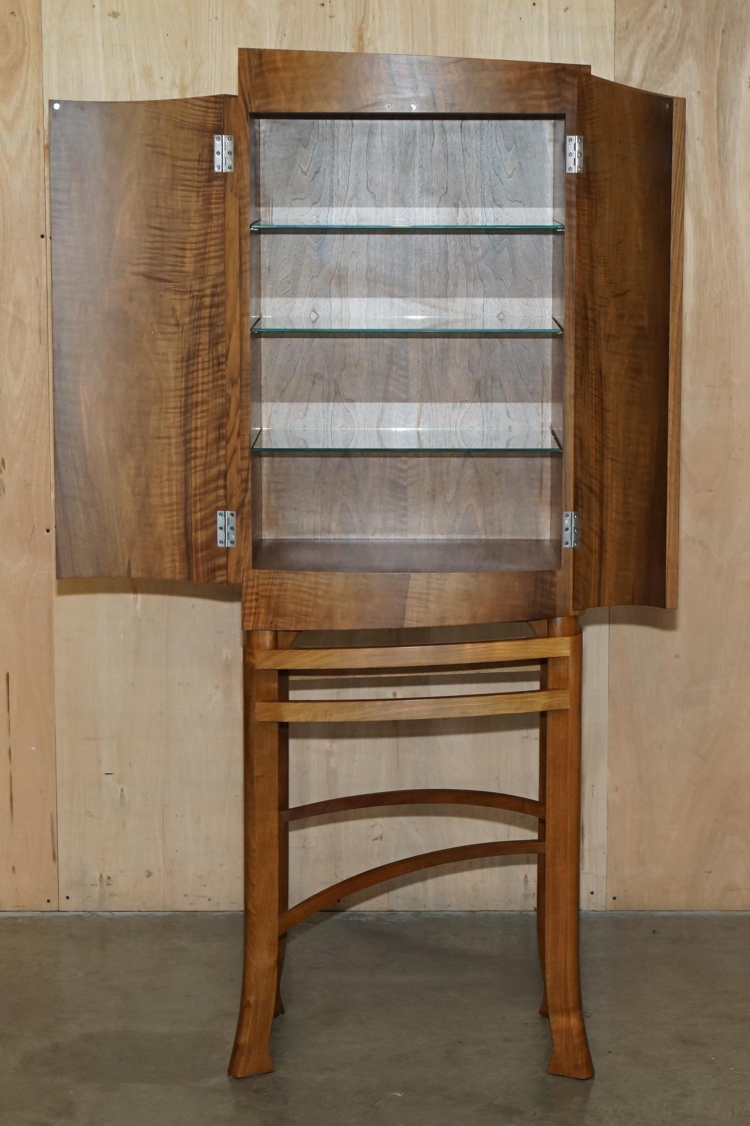 ENGLISH WALNUT DEREK ELLIOTT GLASS SHELVED DISPLAY OR DRINKS CABiNET For Sale 10