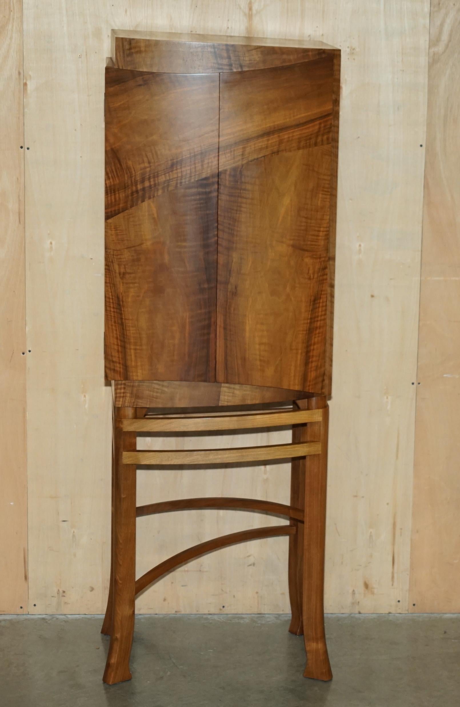 Art Deco ENGLISH WALNUT DEREK ELLIOTT GLASS SHELVED DISPLAY OR DRINKS CABiNET For Sale