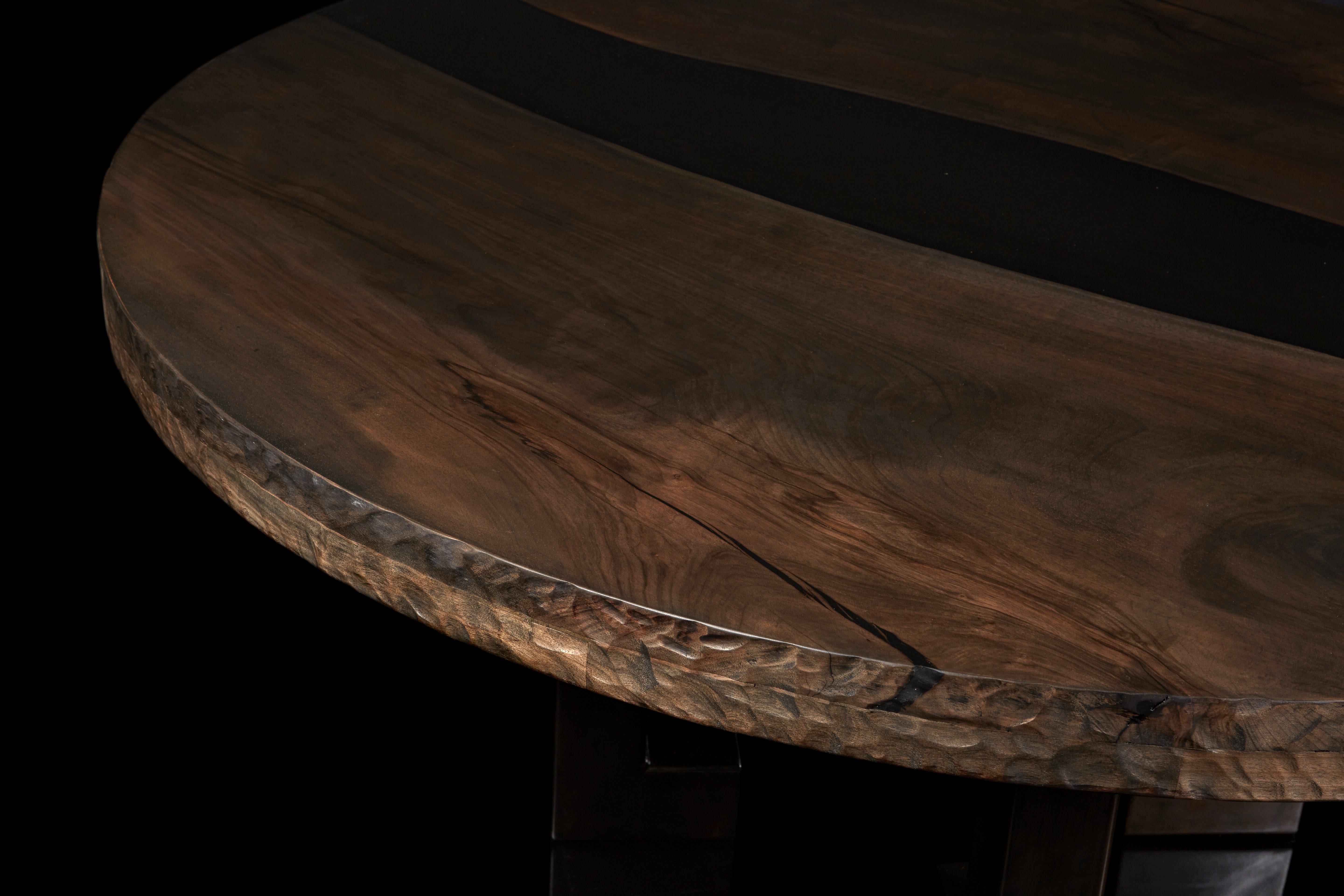 Bronze Leg and English Walnut Round Table. by Jonathan Field. In New Condition In London, GB