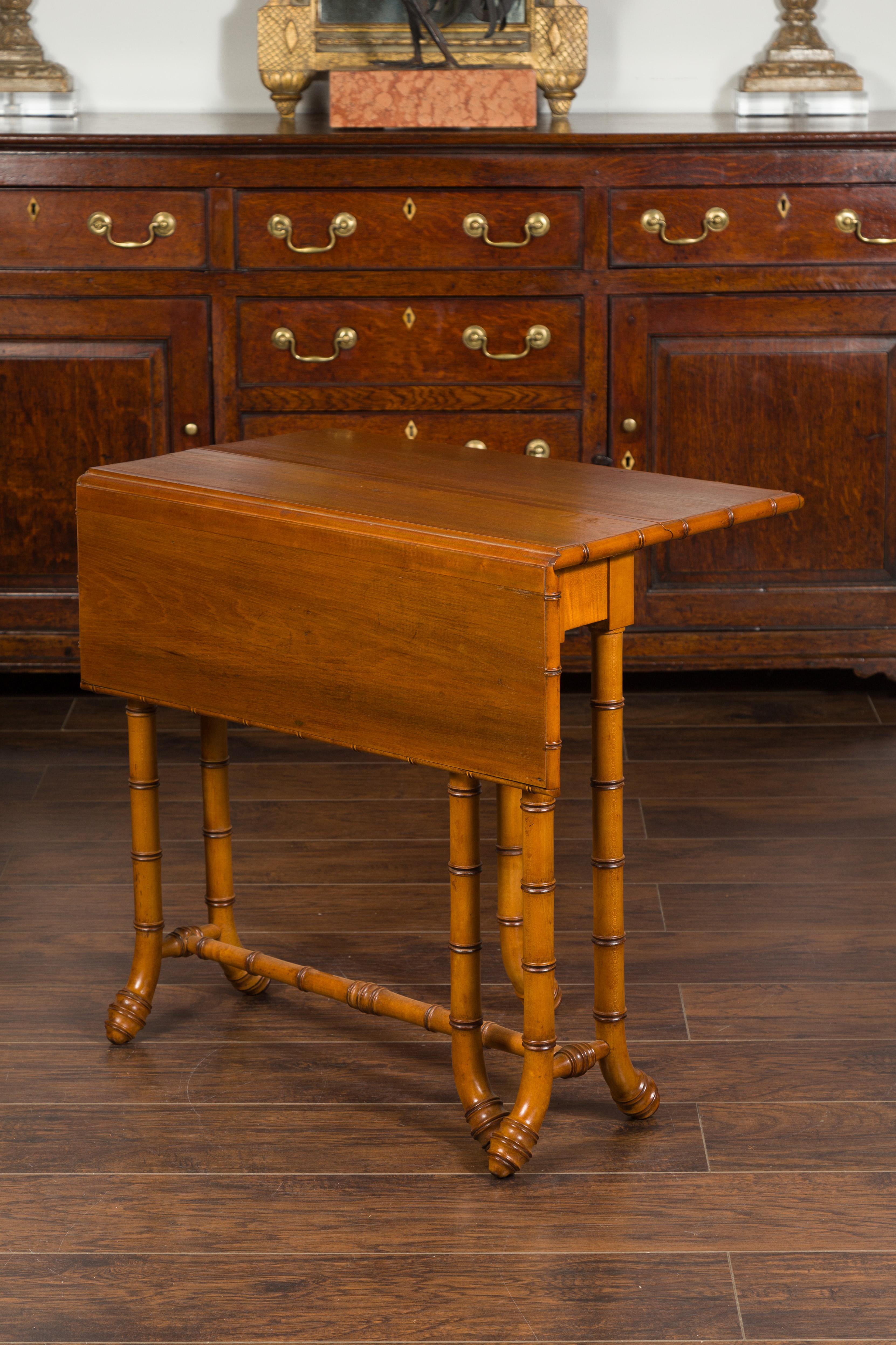 English Walnut Drop-Leaf Table with Faux-Bamboo Base, circa 1900 For Sale 4