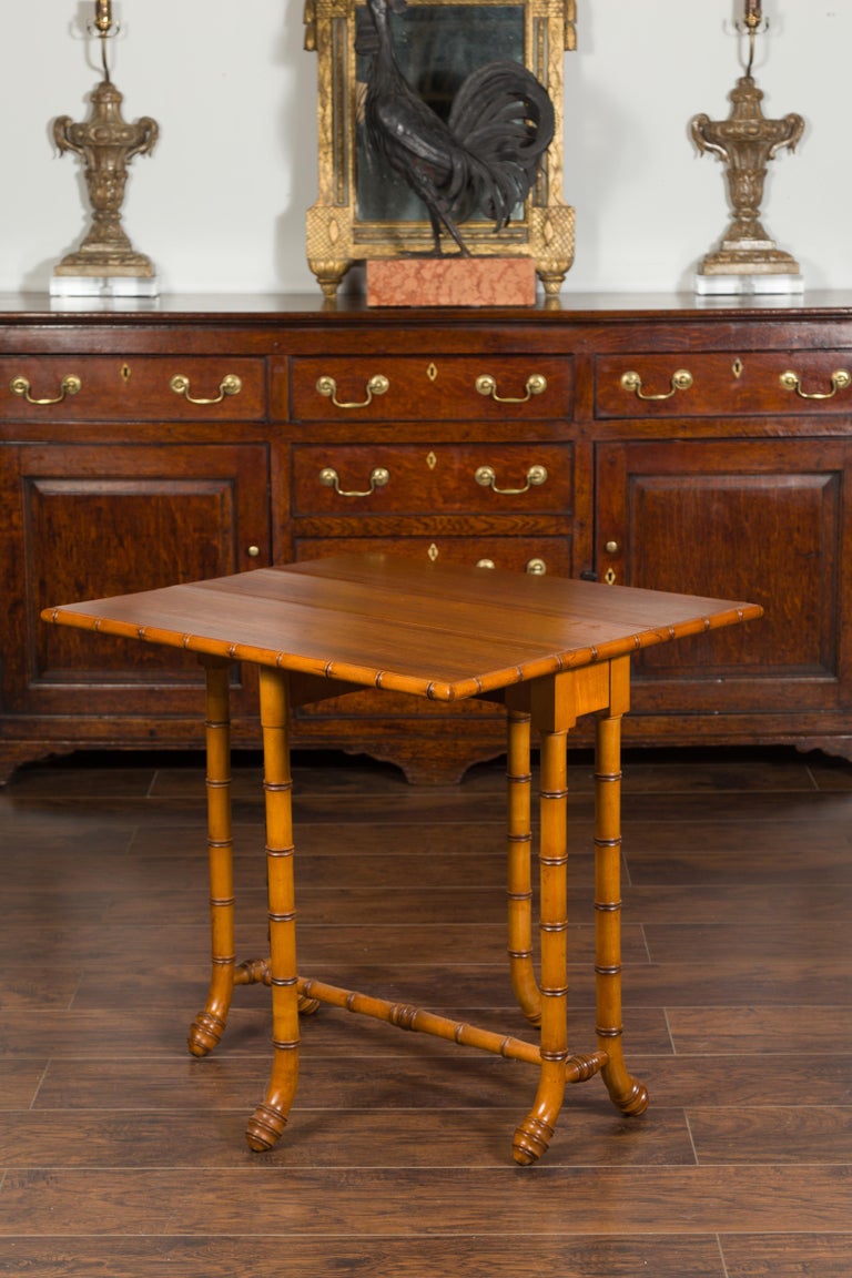 English Walnut DropLeaf Table with FauxBamboo Base, circa 1900 For