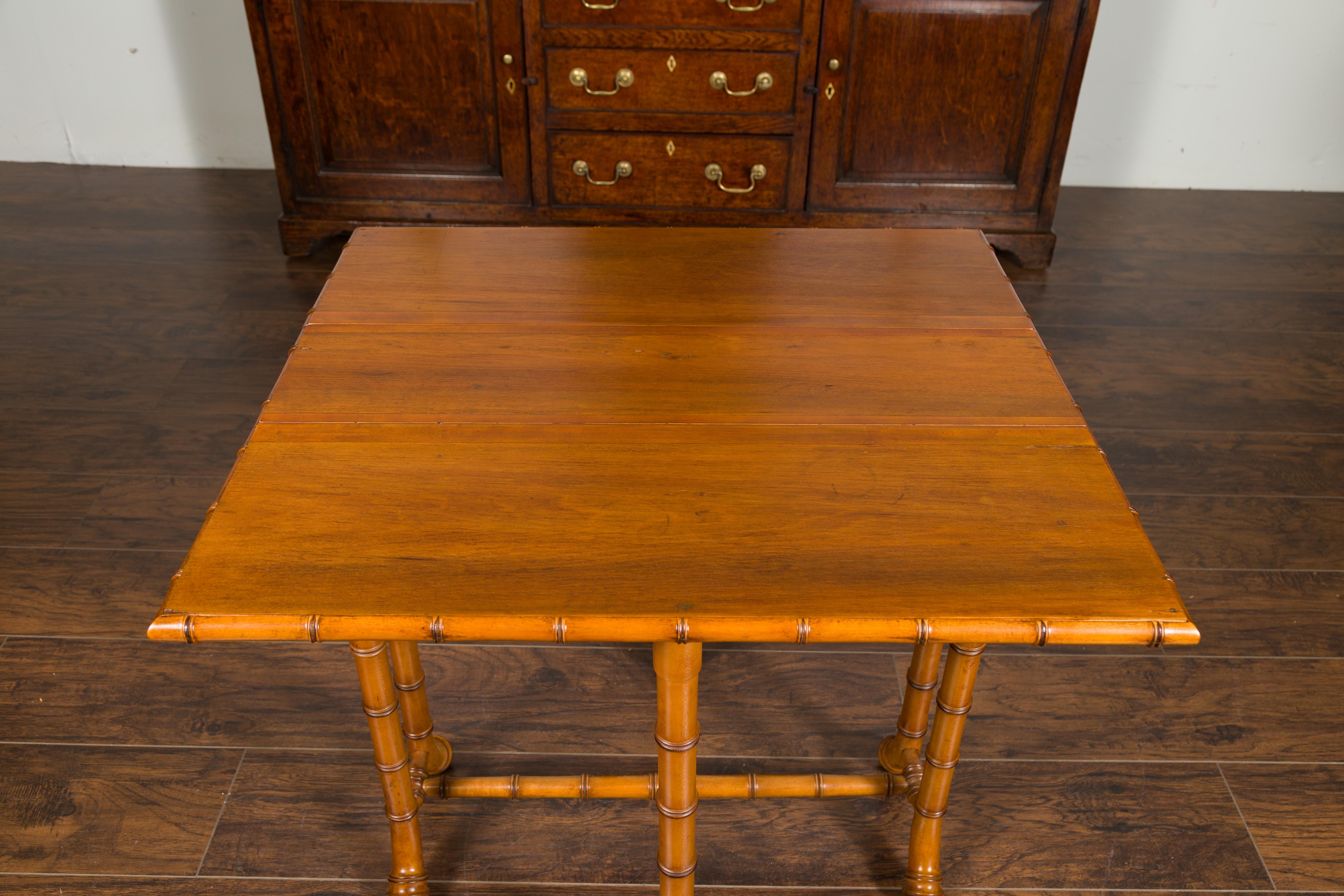 English Walnut Drop-Leaf Table with Faux-Bamboo Base, circa 1900 For Sale 6