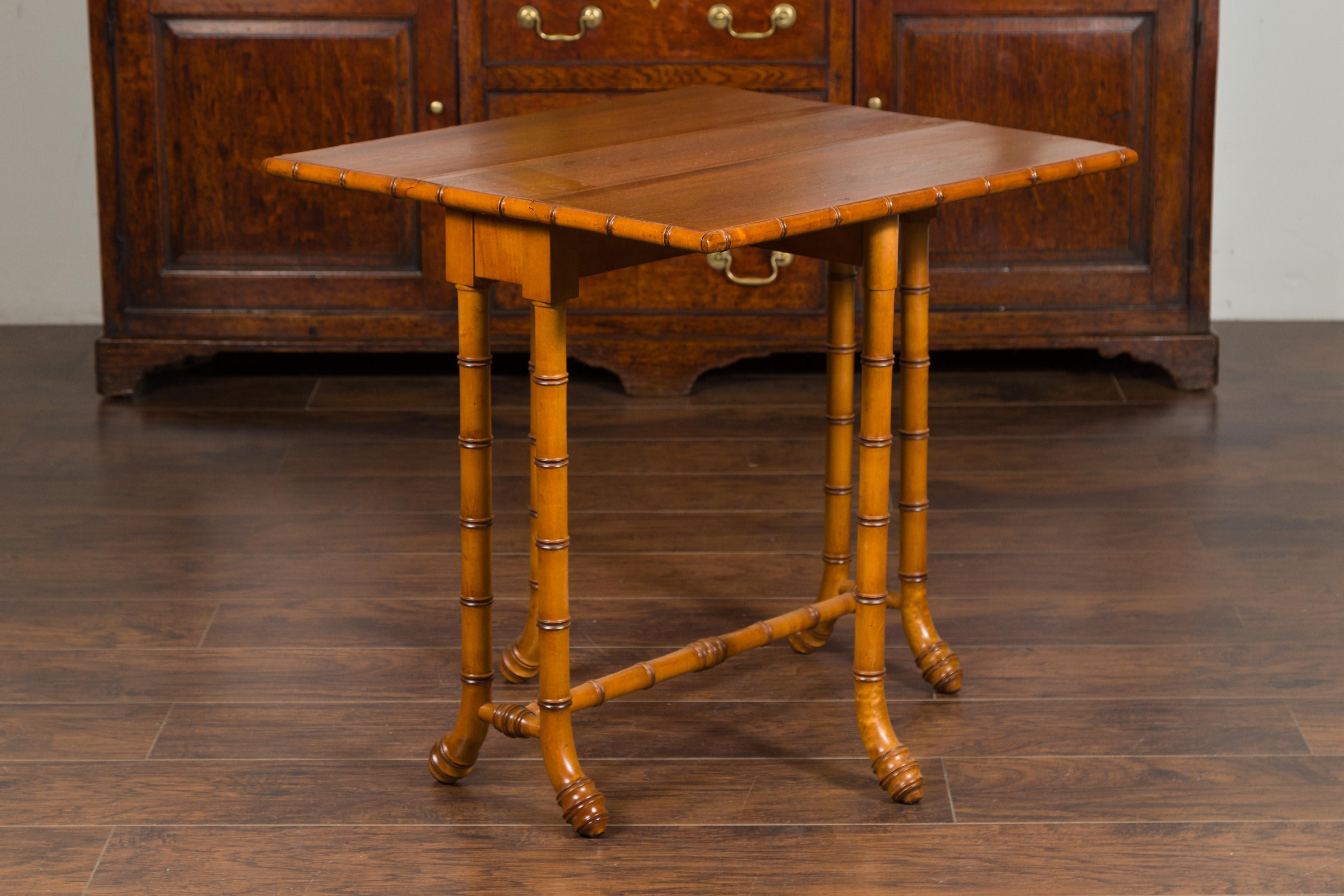 English Walnut Drop-Leaf Table with Faux-Bamboo Base, circa 1900 In Good Condition For Sale In Atlanta, GA