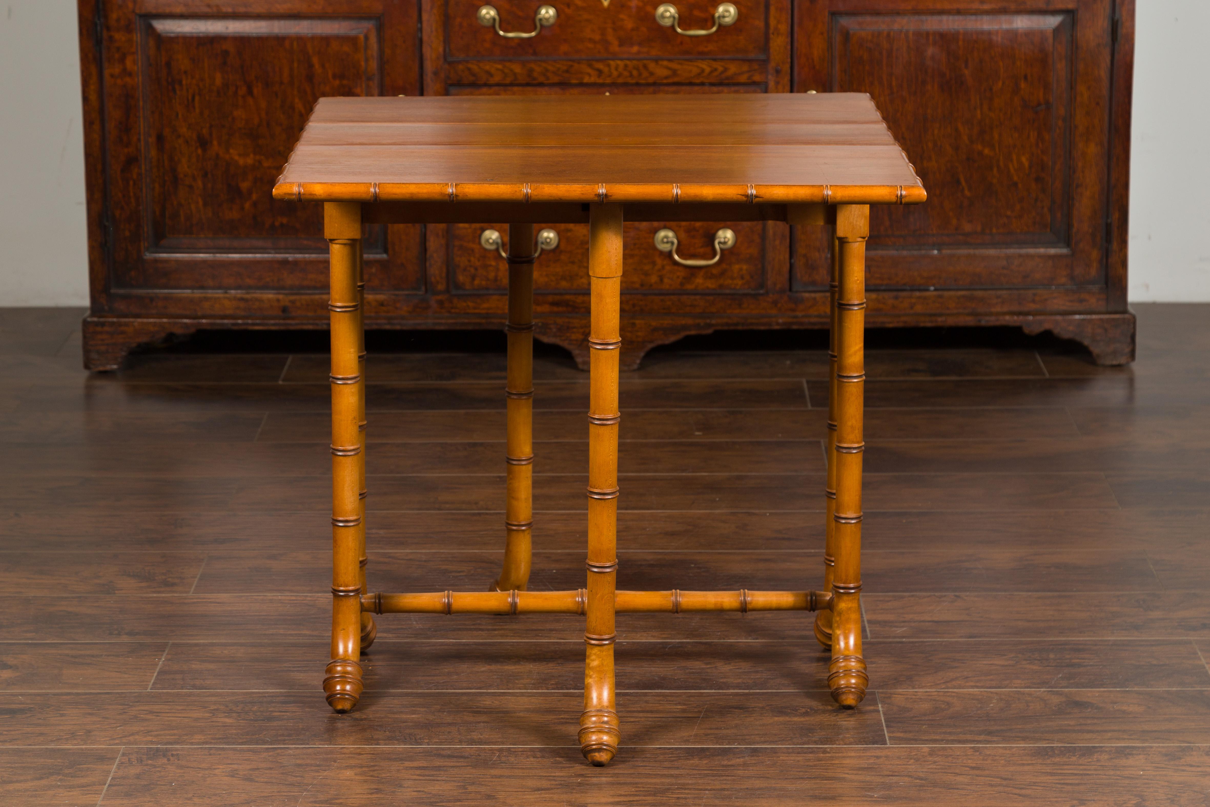 20th Century English Walnut Drop-Leaf Table with Faux-Bamboo Base, circa 1900 For Sale