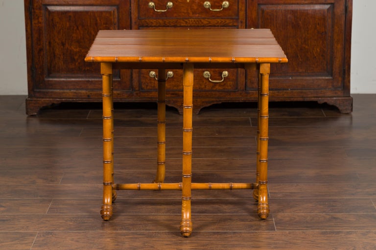 English Walnut DropLeaf Table with FauxBamboo Base, circa 1900 For
