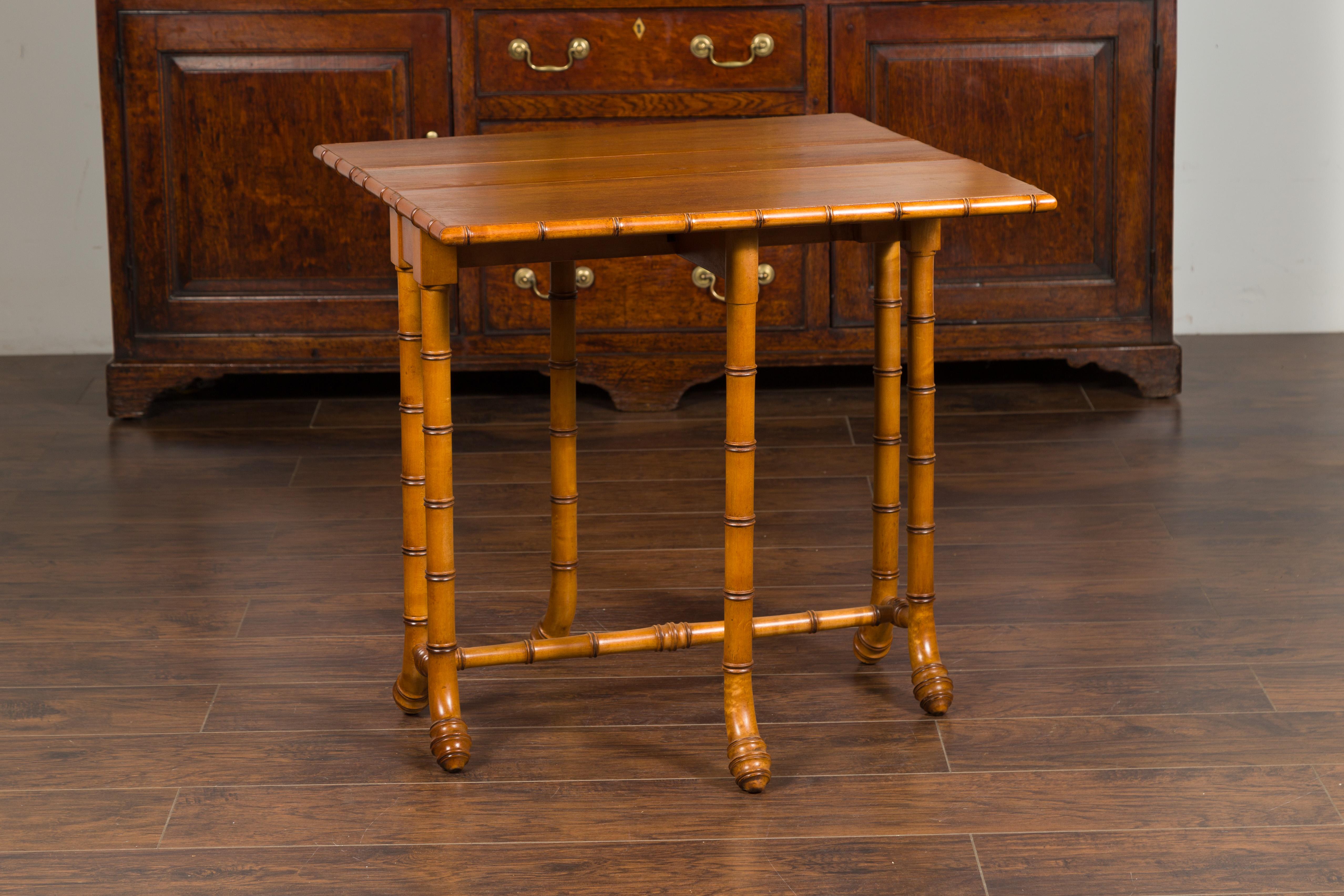 Faux Bamboo English Walnut Drop-Leaf Table with Faux-Bamboo Base, circa 1900 For Sale