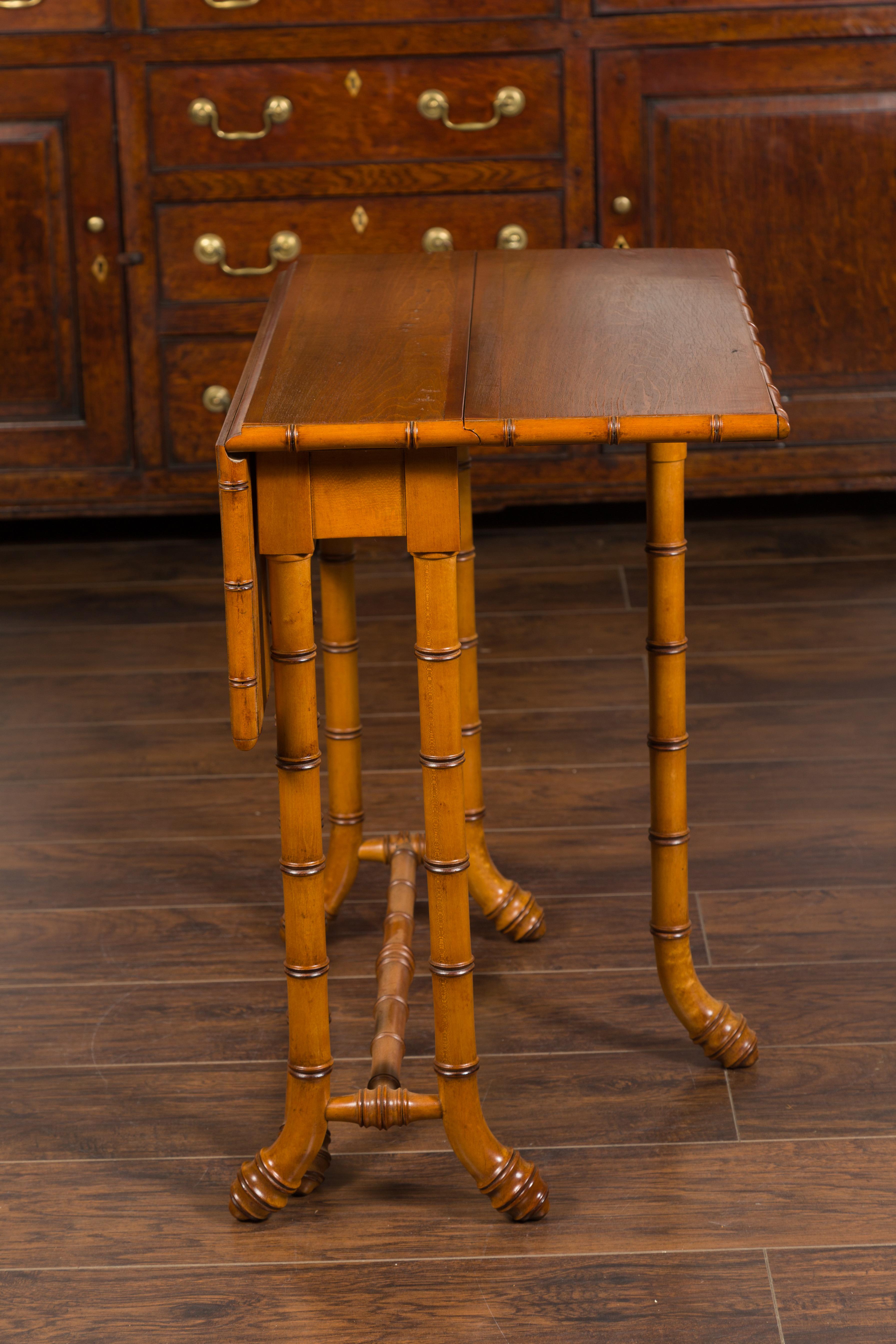 English Walnut Drop-Leaf Table with Faux-Bamboo Base, circa 1900 For Sale 3