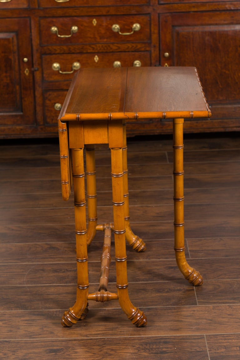 English Walnut DropLeaf Table with FauxBamboo Base, circa 1900 For
