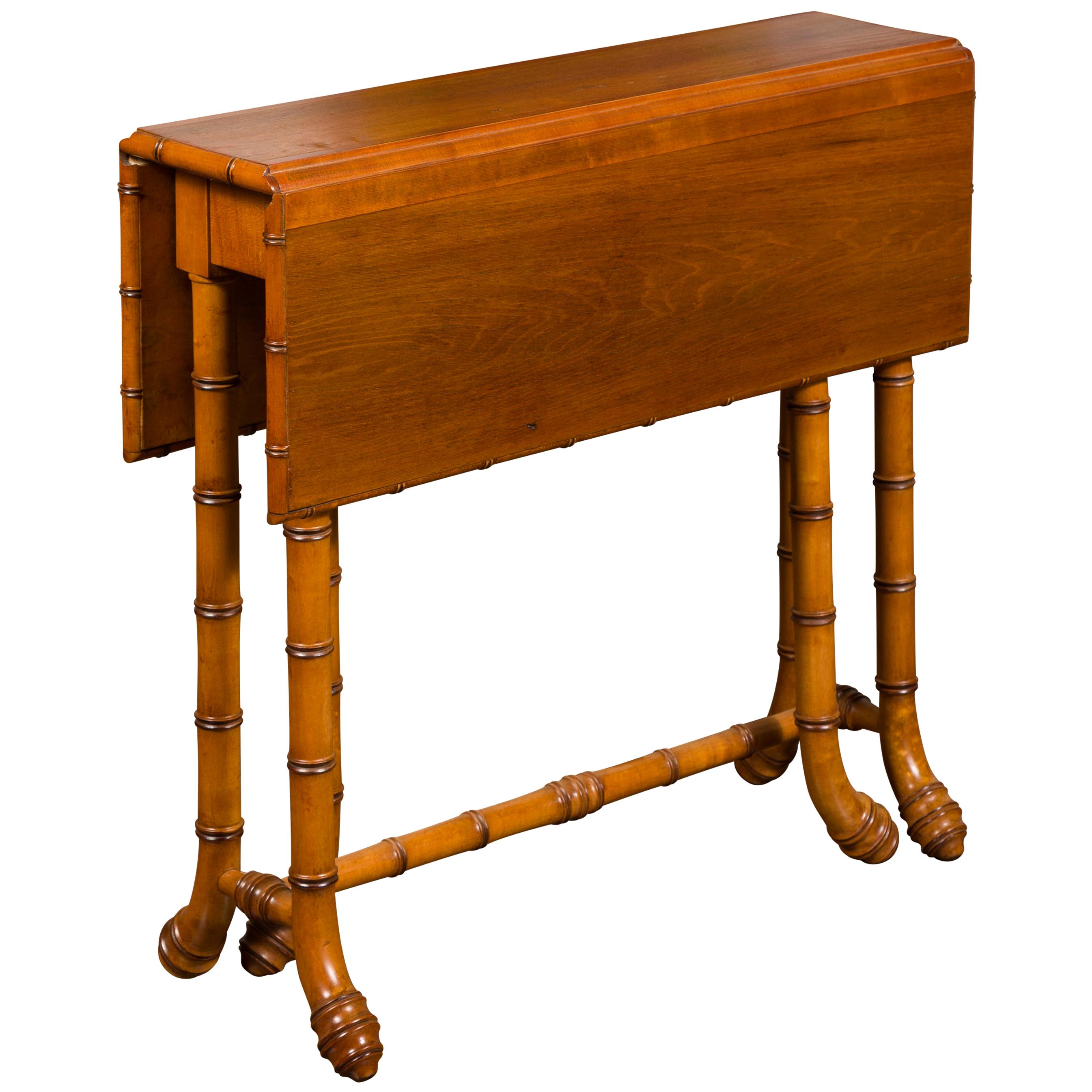 English Walnut Drop-Leaf Table with Faux-Bamboo Base, circa 1900 For Sale