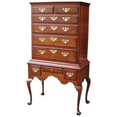 Antique English Walnut Feather Banded Highboy On Stand . Circa 1750