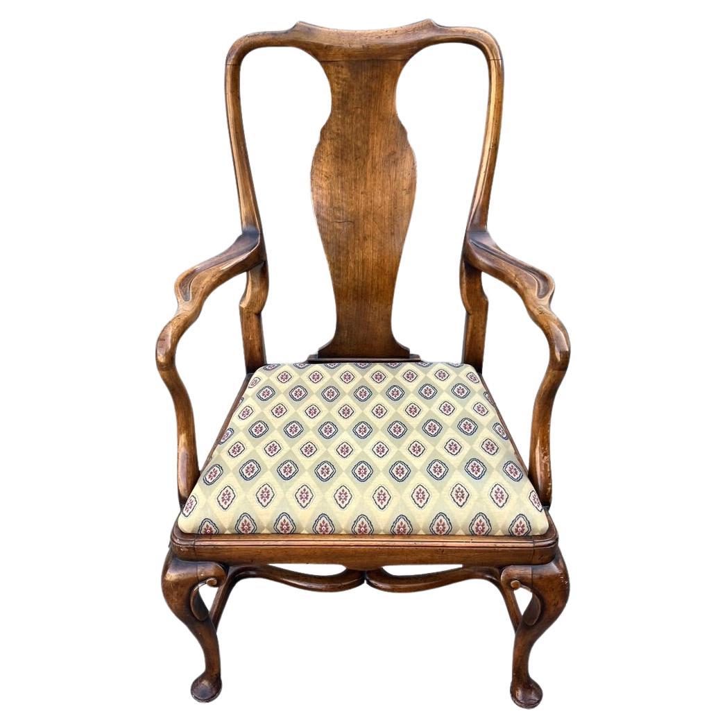 English Walnut George II Style Open Armchair of Large Scale
