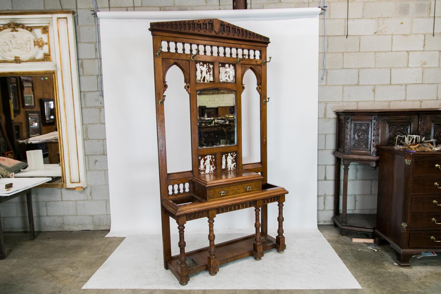 English Walnut Hall Stand For Sale 7