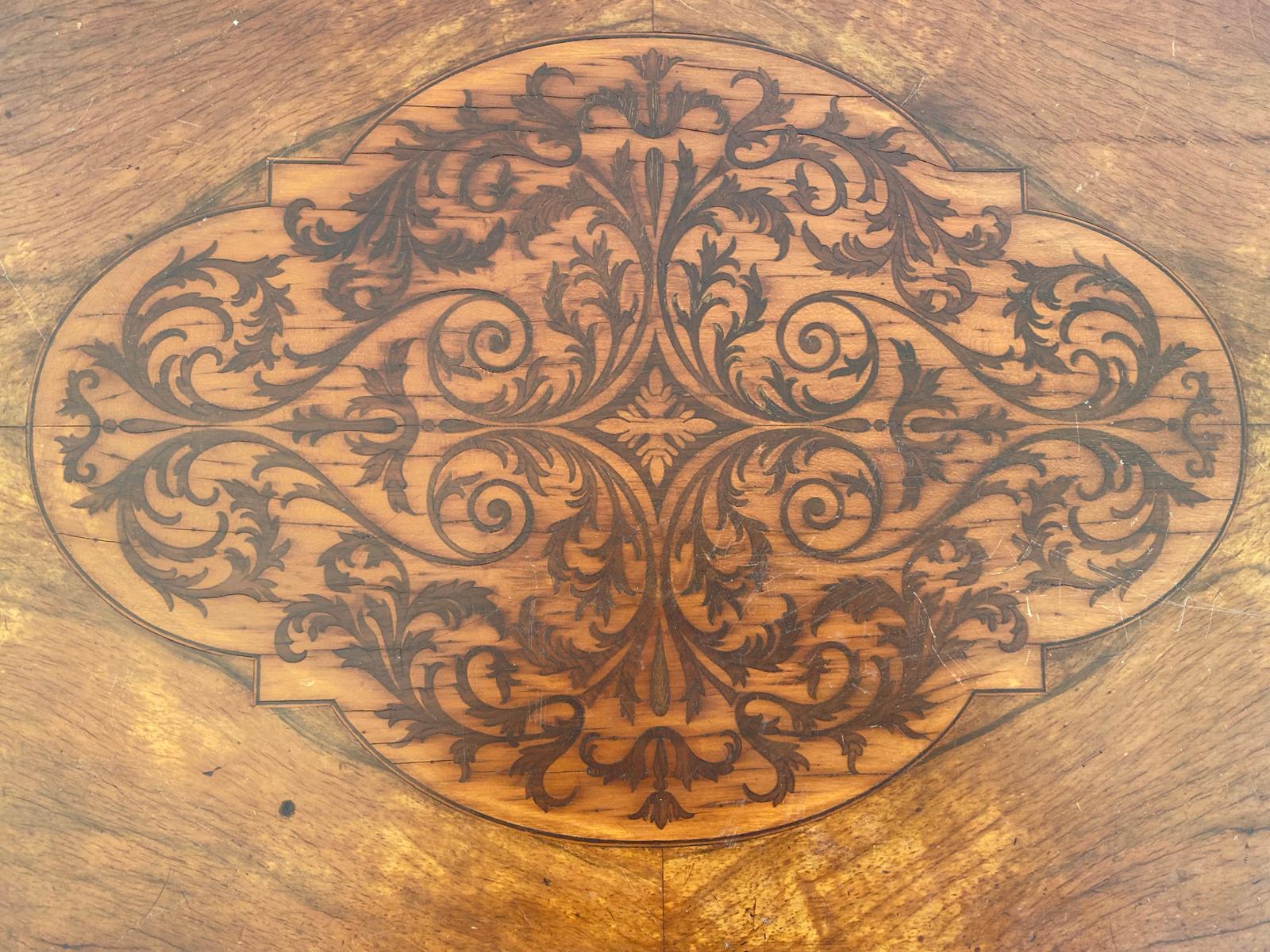 English Walnut Lowboy with Seaweed Marquetry Inlay and Cross Banded Top 8