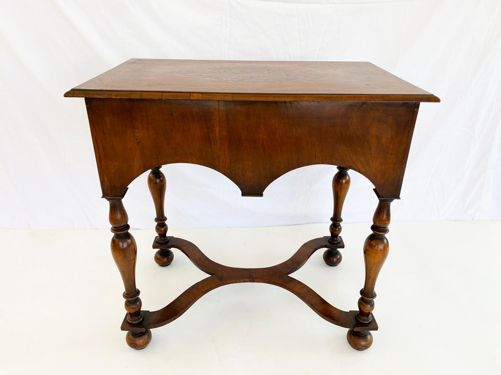 Mid-19th Century English Walnut Lowboy with Seaweed Marquetry Inlay and Cross Banded Top