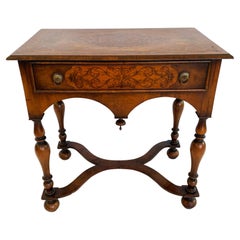 English Walnut Lowboy with Seaweed Marquetry Inlay and Cross Banded Top