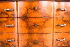 English Walnut Marble-Top Serpentine Commode