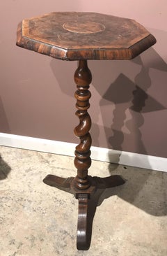 English Walnut Octagonal Top Candle Stand with Floral Marquetry, circa 1680-1710