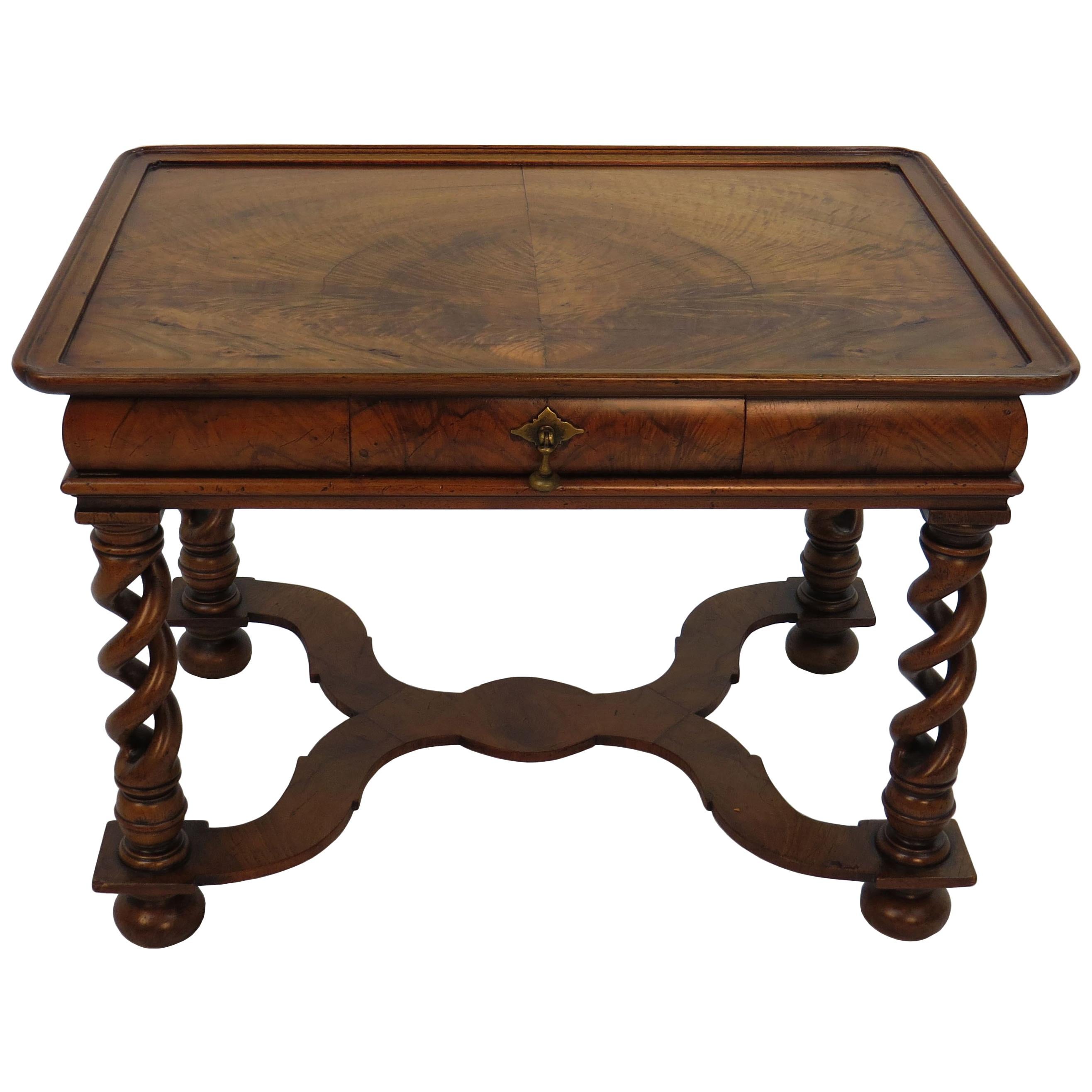 English Walnut Open Weave Twist Leg Small Coffee Cocktail Table