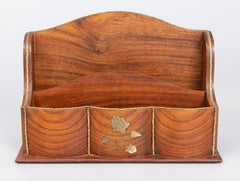 English Walnut & Ormolu Letter Holder Desk Organizer, circa 1920