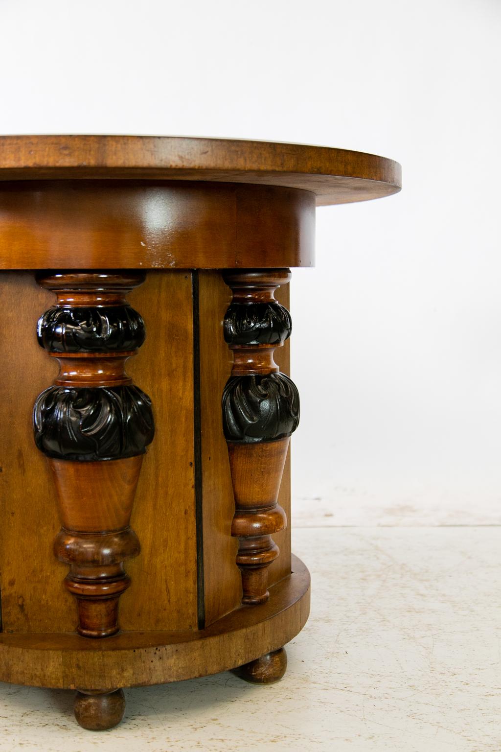 Beveled English Walnut Pedestal Center Table For Sale