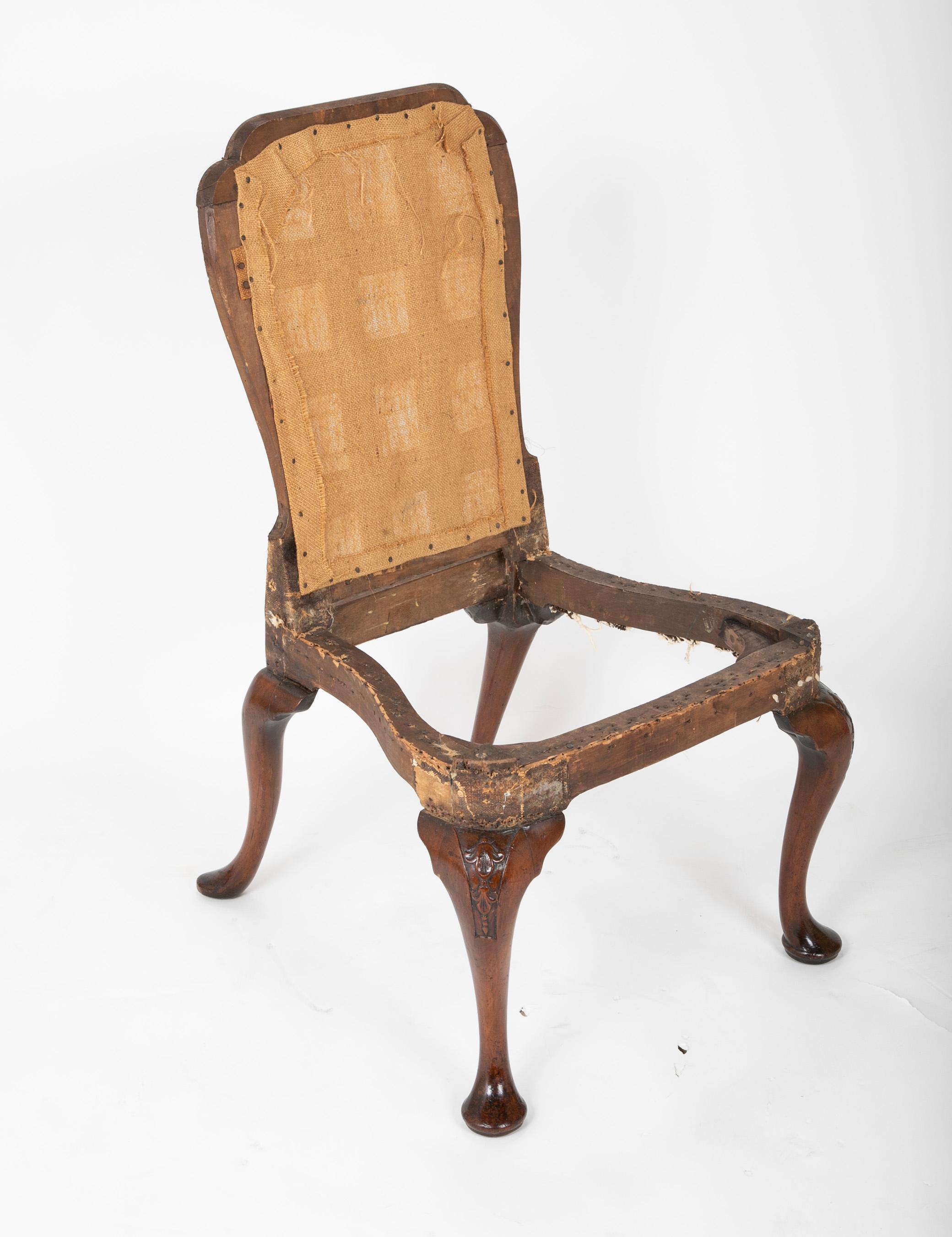 English walnut Queen Anne style side chair, circa 1860.
