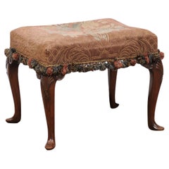  English Walnut Queen Anne Style Stool with Needlepoint