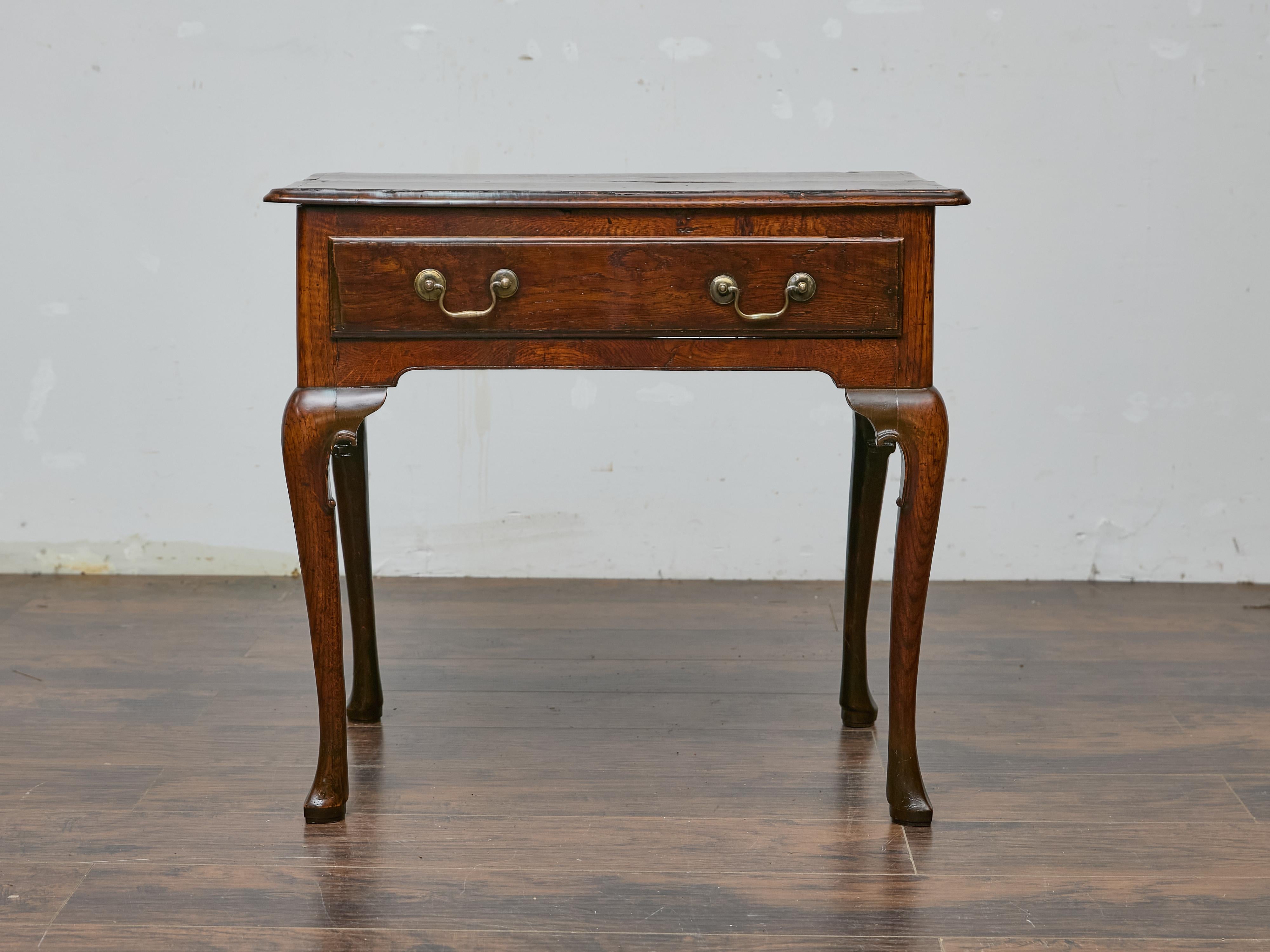 English Walnut Side Table, Circa 1800, with Drawer and Cabriole Legs For Sale 5