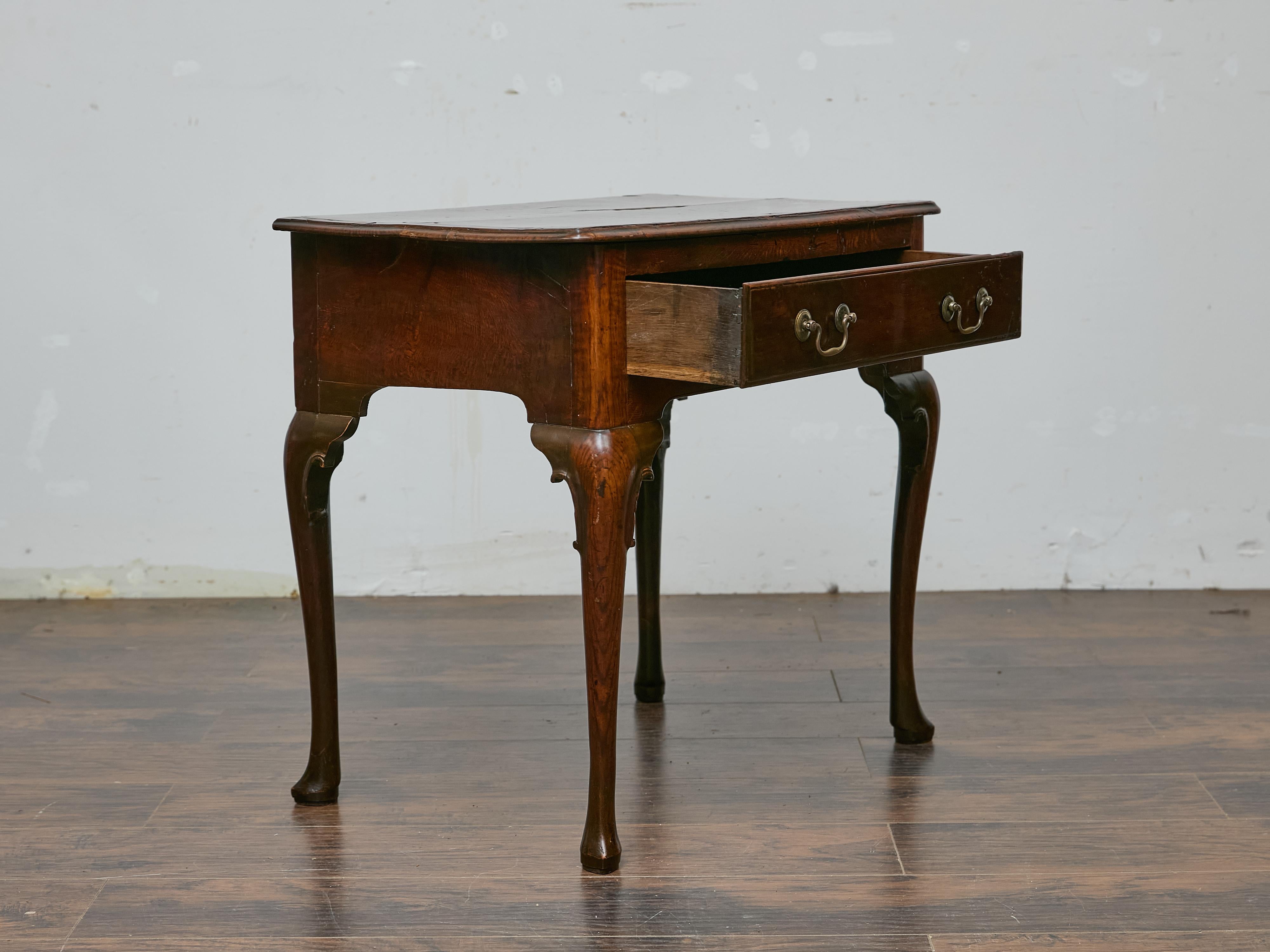 Carved English Walnut Side Table, Circa 1800, with Drawer and Cabriole Legs For Sale