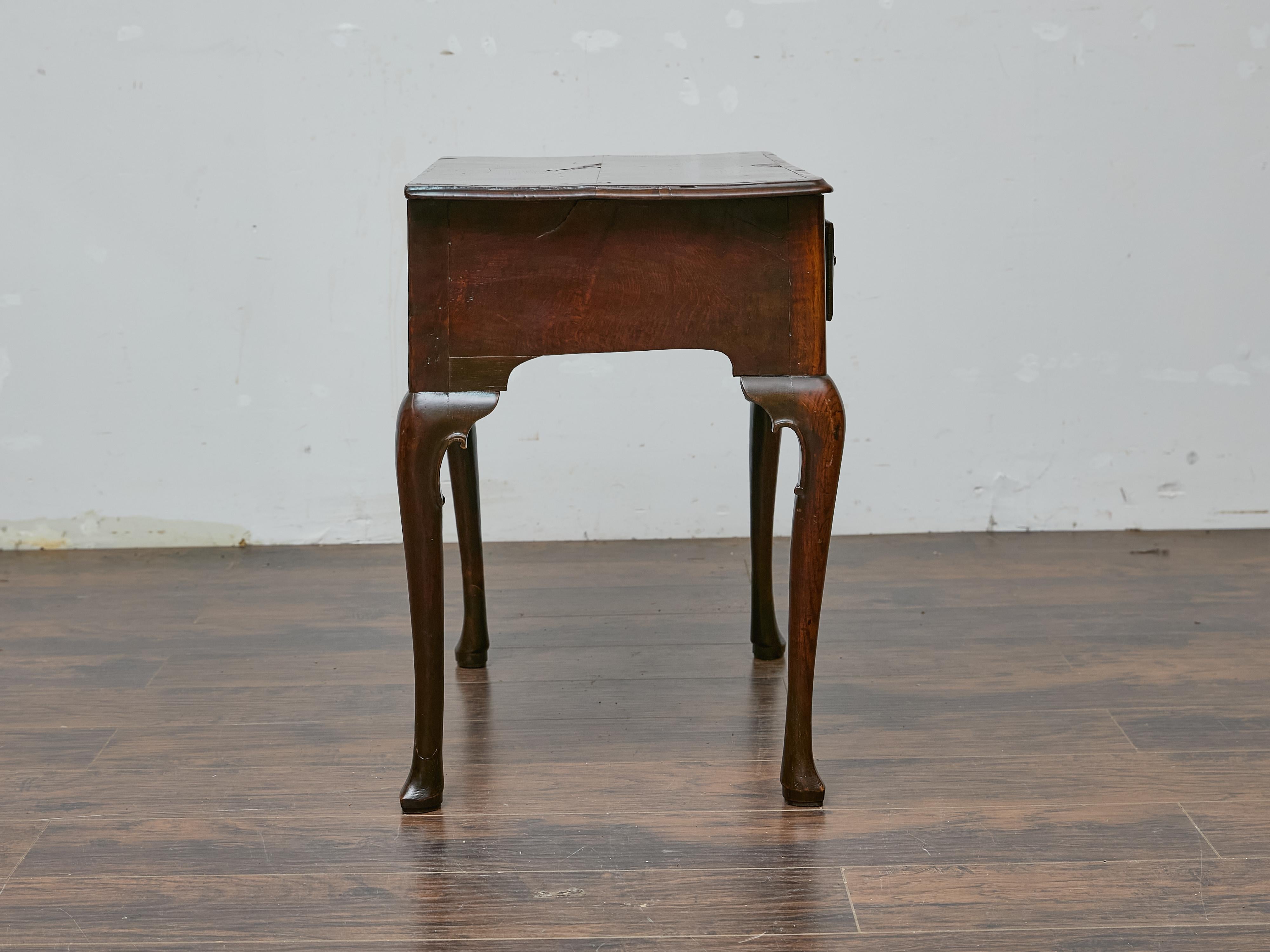 19th Century English Walnut Side Table, Circa 1800, with Drawer and Cabriole Legs For Sale