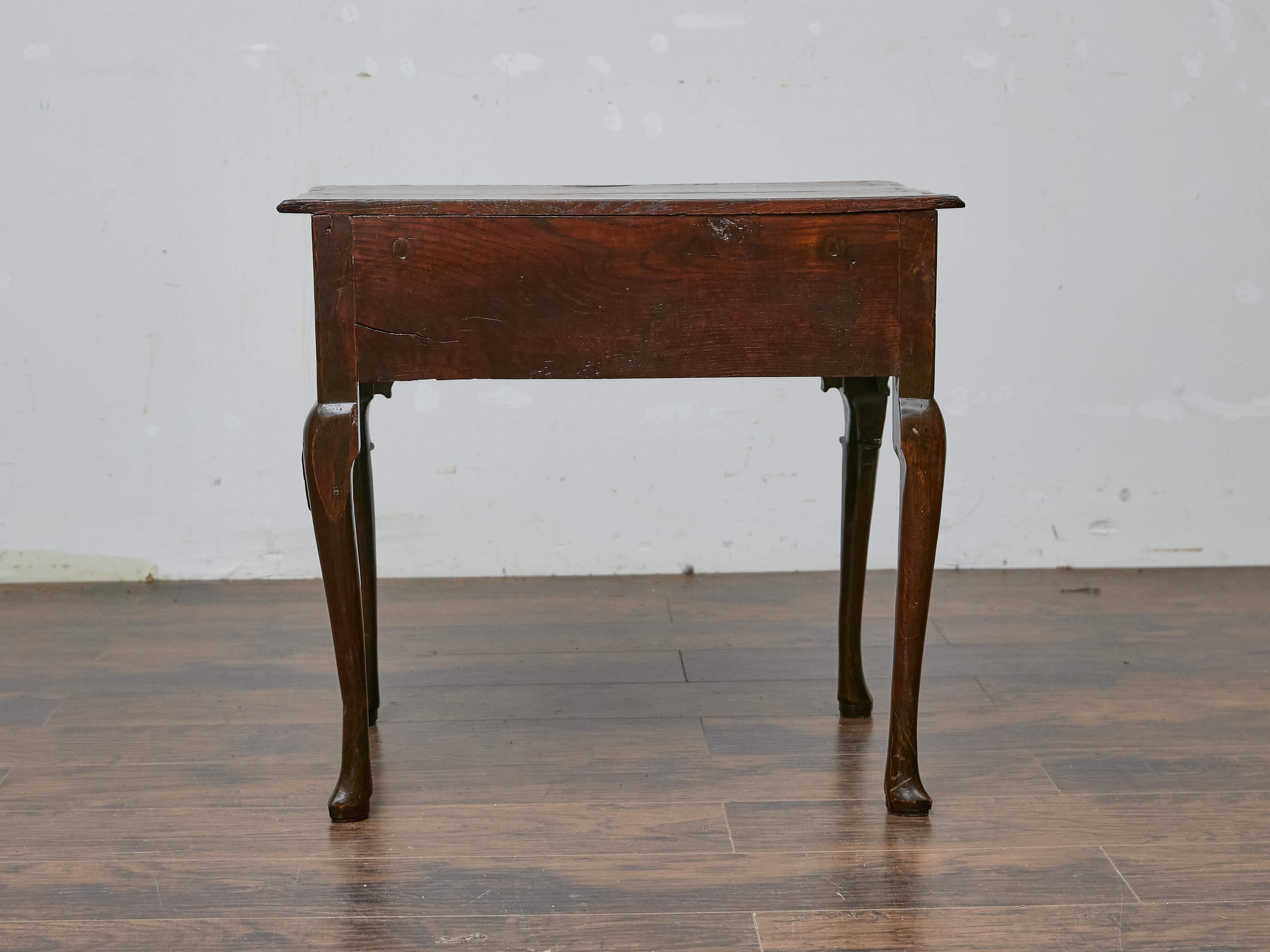 English Walnut Side Table, Circa 1800, with Drawer and Cabriole Legs For Sale 1