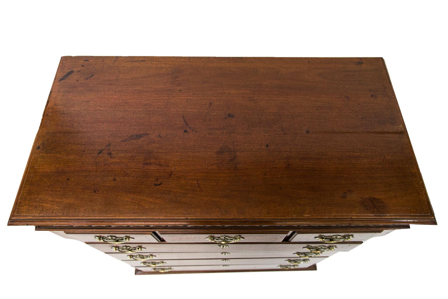 Brass English Walnut Tall Chest For Sale
