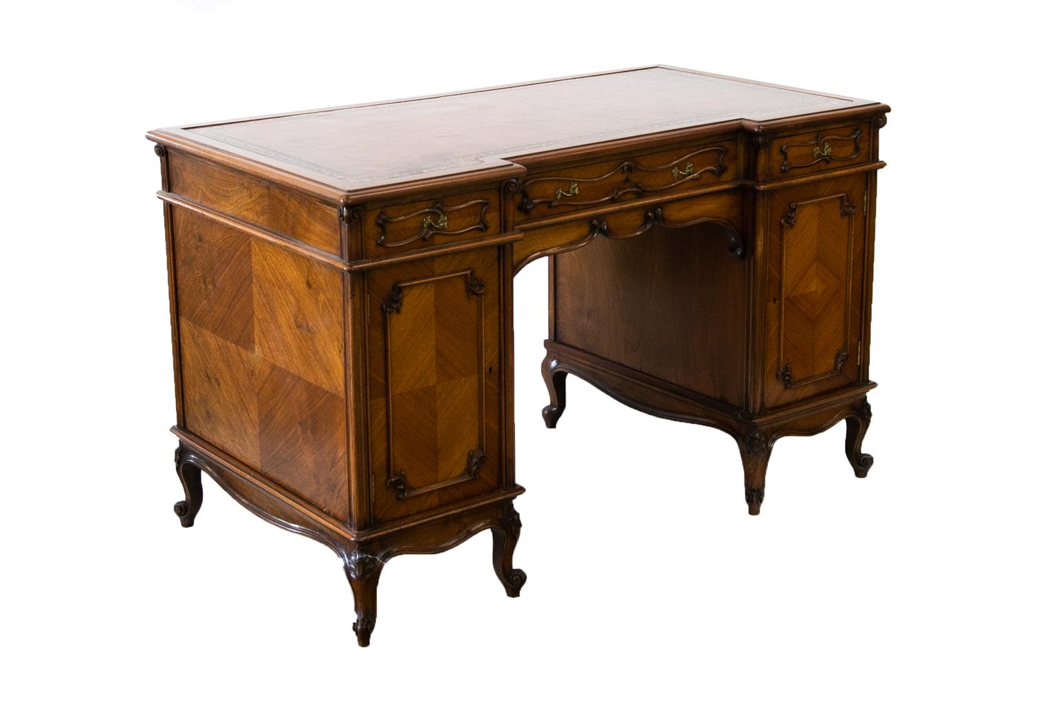 English Walnut Two Pedestal Desk For Sale 2