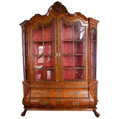 English Walnut Veneered china cabinet in the 18th century Dutch style