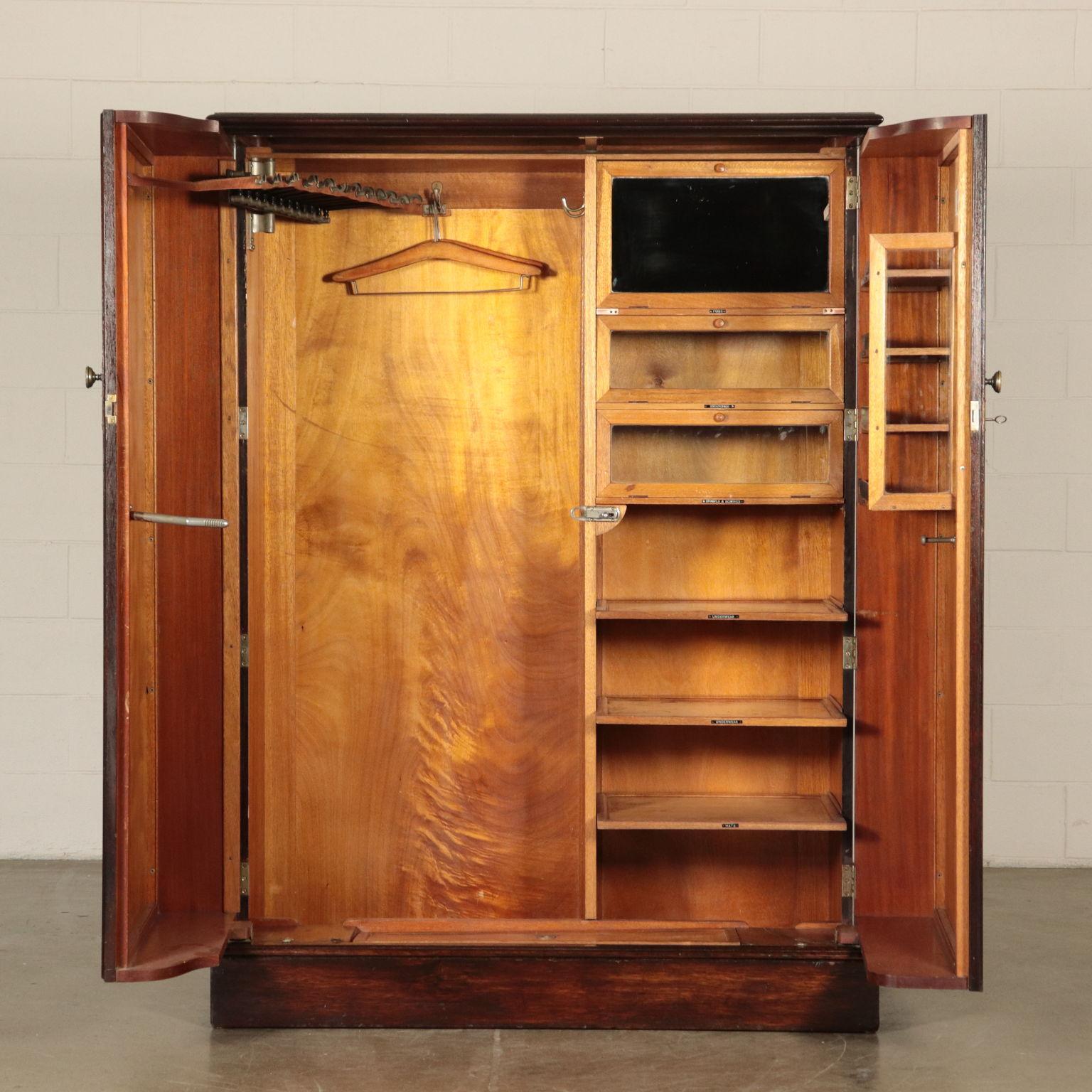 Mid-Century Modern English Wardrobe Wood Veneer, First Half of the 1900s