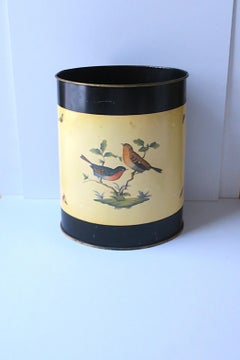 English Wastebasket Trash Can Bird Design