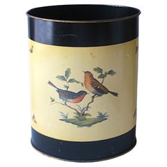 English Wastebasket Trash Can Bird Design