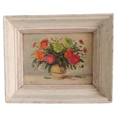 Used English Watercolor of Flowers Arrangement on Vase