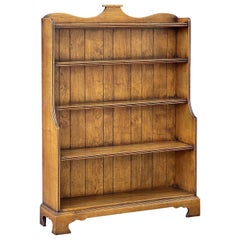 Vintage English Waterfall Style Open Bookcase with Five Shelves of Oak