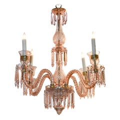 Antique English Waterford Crystal Rose-Tinted Chandelier